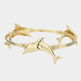 Metal Dolphin Multi Wire Bangle Bracelet