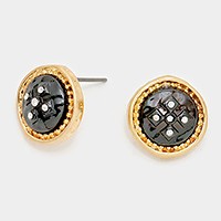 Crystal metal button stud earrings