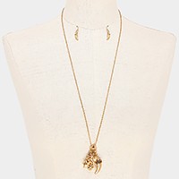 Metal elephant & horn multi-charm long necklace