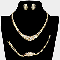 3PCS - Crystal Rhinestone Metal Necklace Jewelry Set