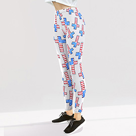 Patriotic American USA Flag Cross Pattern Printed High Waisted Leggings