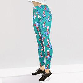 Patriotic American USA Flag Cross Pattern Printed High Waisted Leggings