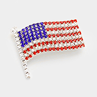 Pave rhinestone American flag brooch