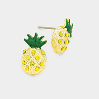 Crystal enamel pineapple stud earrings