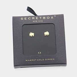 Secret Box_14K Gold Dipped CZ Stone Elephant Stud Earrings