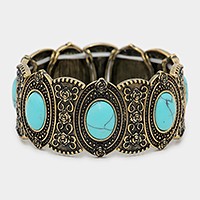 Oval turquoise antique metal stretch bracelet