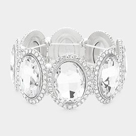Oval Glass Crystal Stretch Evening Bracelet