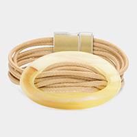 Celluloid hoop accented multi-tier cord bracelet