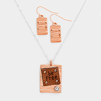 Be Free Wood Rectangular Metal Pendant Necklace