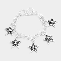 Antique Metal Starfish Charms Station Bracelet