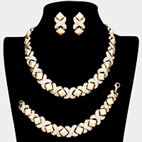 3PCS Pave Crystal Rhinestone Crisscross Necklace Jewelry Set