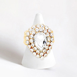 Crystal Teardrop Centered Bubble Cluster Stretch Ring