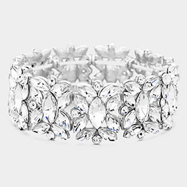 Marquise Floral Oval Crystal Cluster Stretch Evening Bracelet
