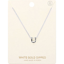 -U- White Gold Dipped Metal Pendant Necklace