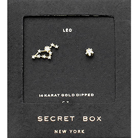 Secret Box_14K Gold Dipped CZ Stone Paved Leo Zodiac Sign Stud Earrings
