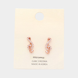 Gold Dipped CZ Stone Paved Treble Clef Stud Earrings