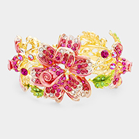 Crystal Pave Triple Flower Hinged Evening Bracelet