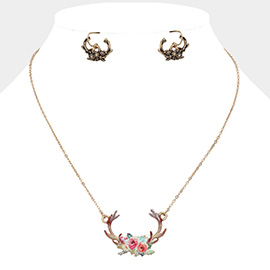 Watercolor Enamel Deer Horn Jewelry Charm Pendant Necklace