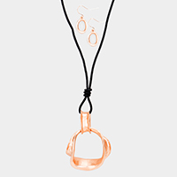 Cut Out Round Pendant Faux Leather Cord Necklace
