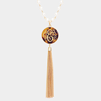 Monogram Pearl Metal Tassel Necklace