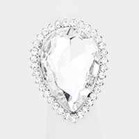 Crystal Pave Trim Teardrop Stretchable Ring