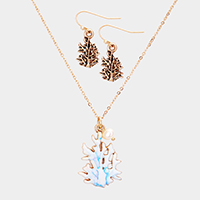 Watercolor Enamel Coral Pearl Charm Necklace