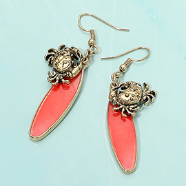 Crab Charm Surfboard Dangle Earrings