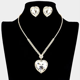 Rhinestone Pave Crystal Heart Pendant Necklace
