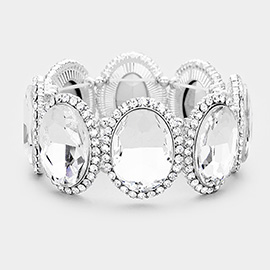 Rhinestone Trim Oval Crystal Stretch Evening Bracelet
