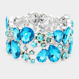 Glass Crystal Teardrop Floral Stretch Evening Bracelet