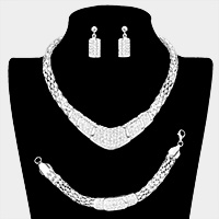 3PCS - Rhinestone Pave Metal Chain Necklace Set