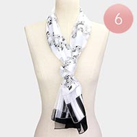 6PCS - Silk Feel Satin Striped Music Piano Key Pattern Printed scarf