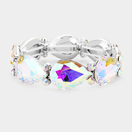 Glass Crystal Teardrop Accented Stretch Evening Bracelet