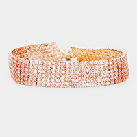 6 Row Crystal Rhinestone Embellished Tennis Evening Bracelet