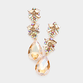 Chunky Pear Crystal Floral Evening Drop Earrings