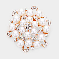 Pearl Crystal Flower Pin Brooch