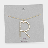 Brass -R- Monogram Metal Pendant Long Necklace
