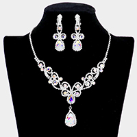 Teardrop Crystal Rhinestone Vine Drop Collar Necklace