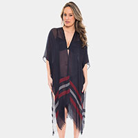 Two Tone Line Long Cover-up Cardigan Poncho