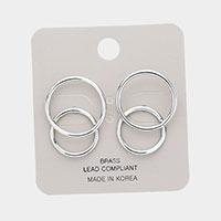 Brass Metal Double Open Circle Earrings 