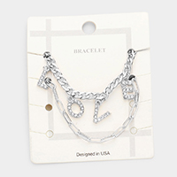 2PCS - LOVE Rhinestone Embellished Metal Chain Bracelets