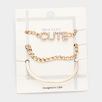 3PCS - CUTE Rhinestone Embellished Metal Chain Bracelets