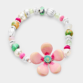 Multi Beaded Bloom Flower Stretch Bracelet