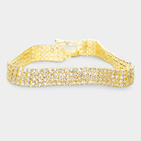 4 Row Crystal Rhinestone Embellished Tennis Evening Bracelet 
