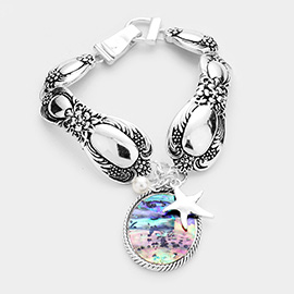 Abalone Starfish Pearl Charm Patterned Antique Silver Bracelet