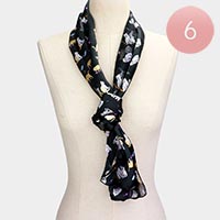 6PCS - Silk Feel Satin Striped Cat Print scarf