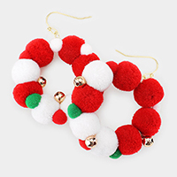 Pom Pom Christmas Wreath Dangle Earrings