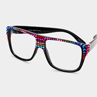 Colorful Stone Embellished Wayfarer Retro Sunglasses