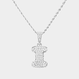 -I- Rhinestone Monogram Pendant Brass Chain Necklace