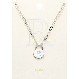 -R- Brass Metal Monogram Lock Pendant Necklace